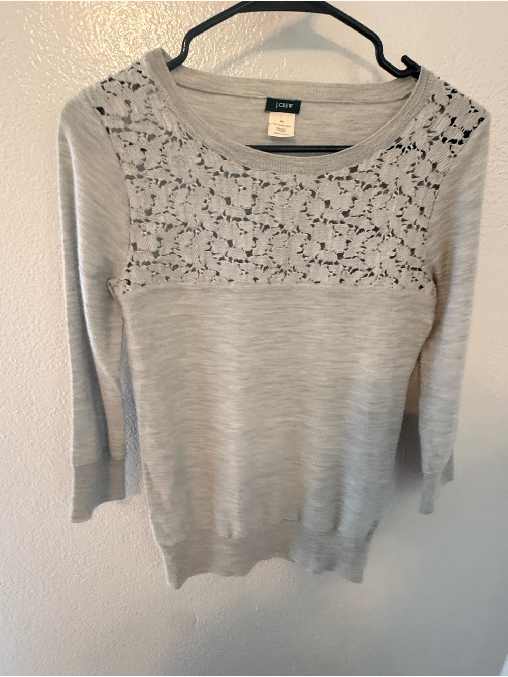 J. Crew Light Gray Floral Lace Yoke Sweater